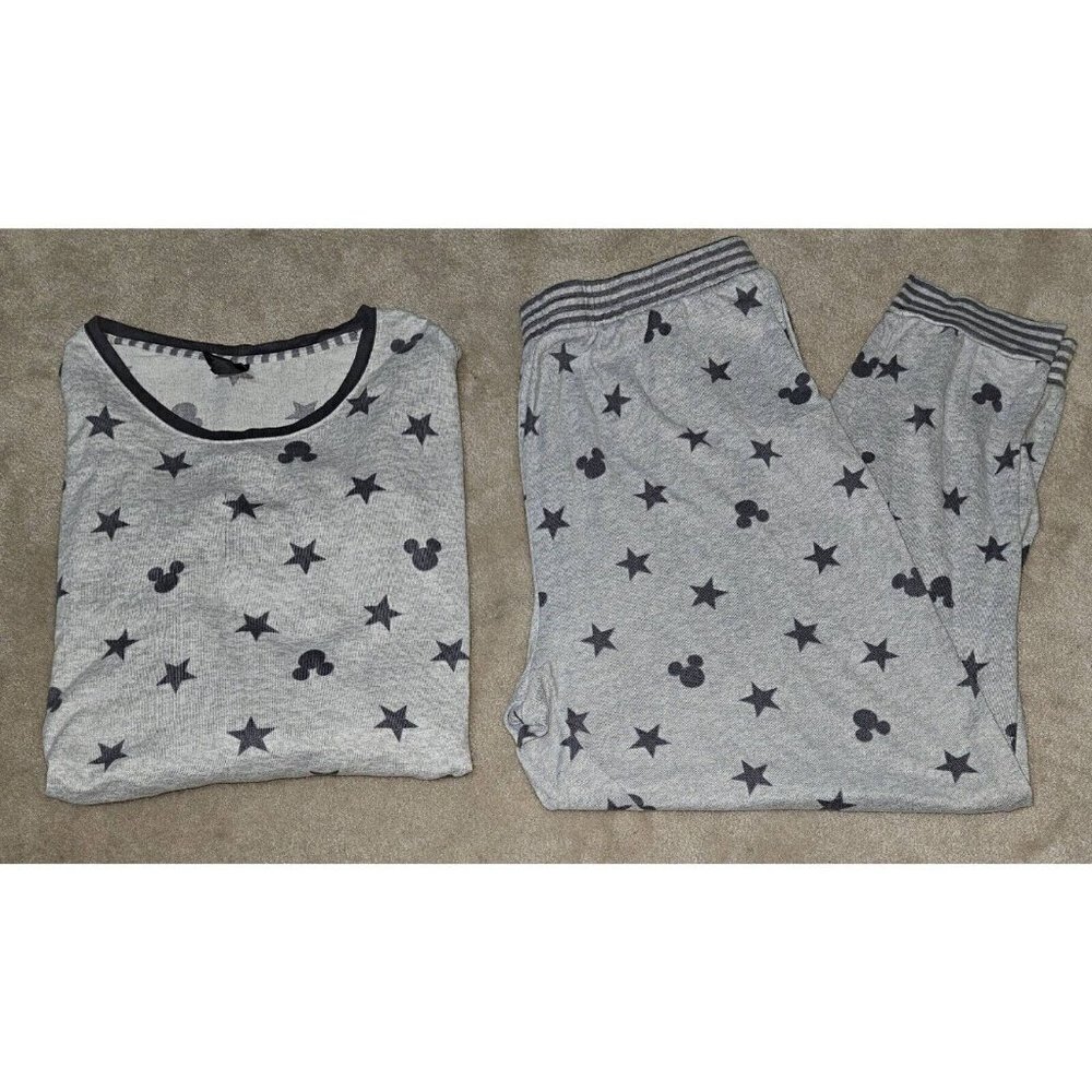 Disney Mickey Mouse 2-Pc Pajamas Lounge Set Top Pants Gray Stars Womens XXL READ